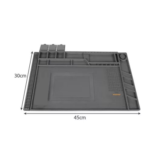 Szilikon szerviz szőnyeg mágneses zsebekkel, 30×45 cm, szürke