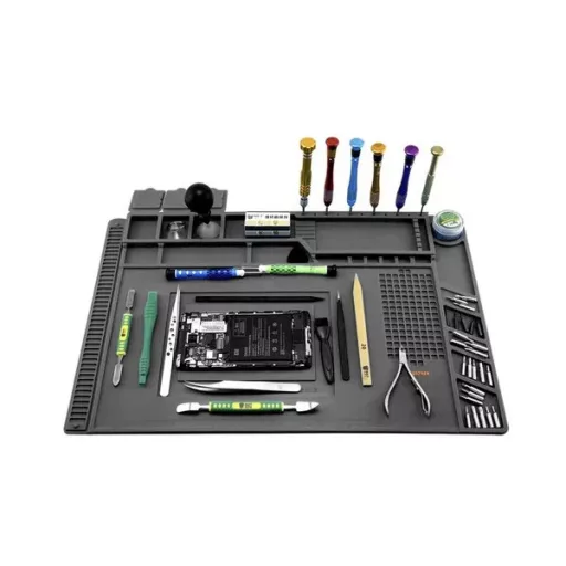 Szilikon szerviz szőnyeg mágneses zsebekkel, 30×45 cm, szürke