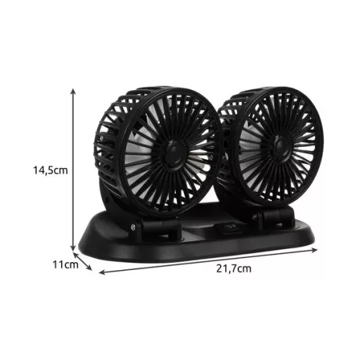 Dupla fejes autóventilátor 12 V, 360° forgatható, 2 sebesség, csendes – Xtrobb