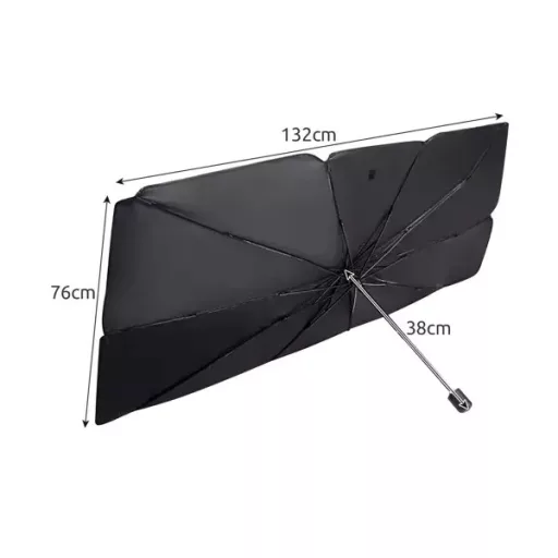 Autós napellenző esernyő 132×76 cm, UV-álló ezüst bevonat, fekete