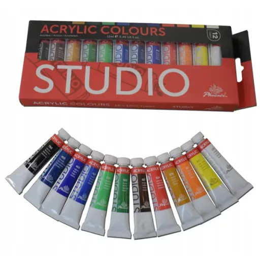 Festőkészlet állítható bükkfa állvánnyal, akrilfestékek 12x12 ml