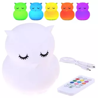  Bagoly szilikon LED éjjeli lámpa távirányítóval, USB-töltés