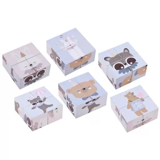 Fa állatképes kirakó kocka szett, 4 db, 5×5×5 cm, kreatív játék