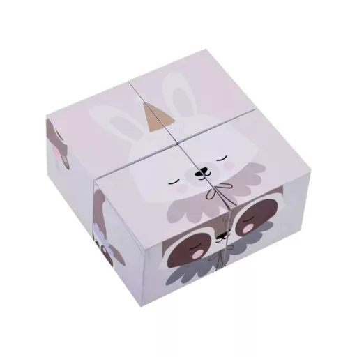 Fa állatképes kirakó kocka szett, 4 db, 5×5×5 cm, kreatív játék