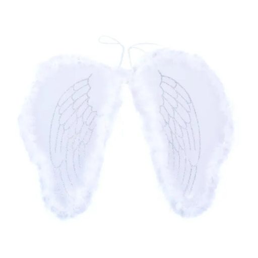 Fehér angyalszárny gyerek jelmezhez, ezüst csillám, 52×49 cm