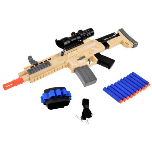 Hablövedékes játék puska hang- és fényhatással, 48 cm, 10 lövedék