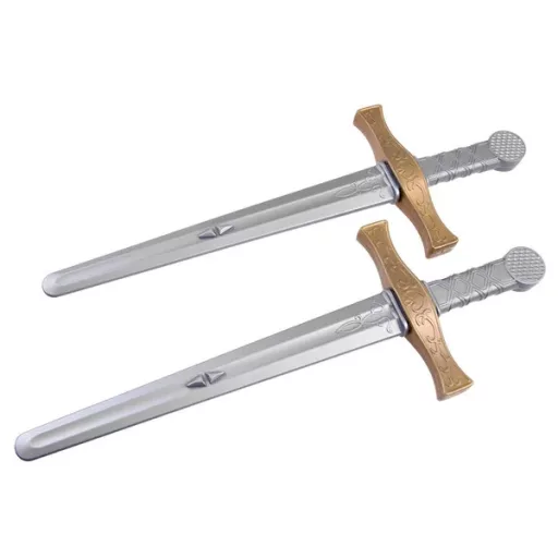 Gyerek lovagi játékkészlet 2 műanyag karddal és 35 cm-es pajzzsal, ezüst-fekete