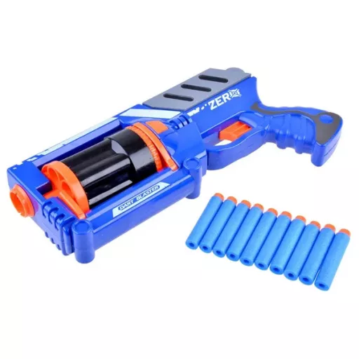 Szivacslövő játékpisztoly, 10 hablövedékkel, 31 cm