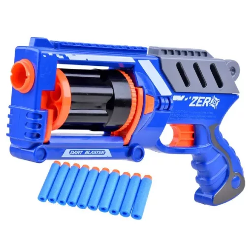 Szivacslövő játékpisztoly, 10 hablövedékkel, 31 cm