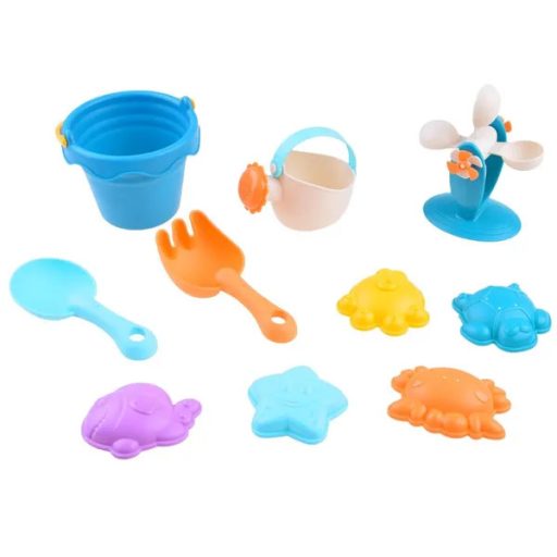 Puha szilikon homok- és fürdőjáték szett vödörrel, 13 részes