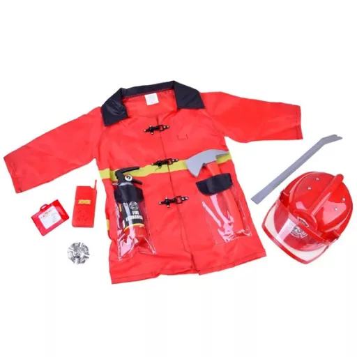 Gyermek tűzoltó jelmez szett sisakkal, eszközökkel, 3-8 év