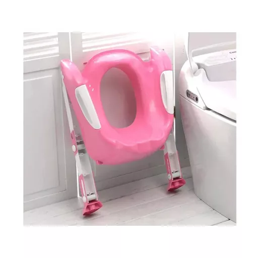 Gyermek WC-szűkítő lépcsővel, állítható magasság, csúszásgátlós, rózsaszín