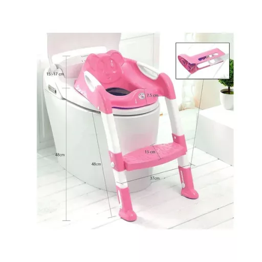 Gyermek WC-szűkítő lépcsővel, állítható magasság, csúszásgátlós, rózsaszín