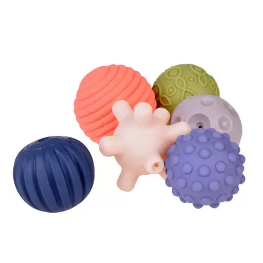 Szenzoros gumilabda készlet, 6 db, 6 cm, pasztell, texturált felület