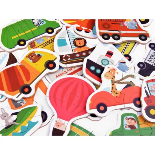 Járműves kirakó készlet, 23 db kétrészes karton puzzle, 3+ év
