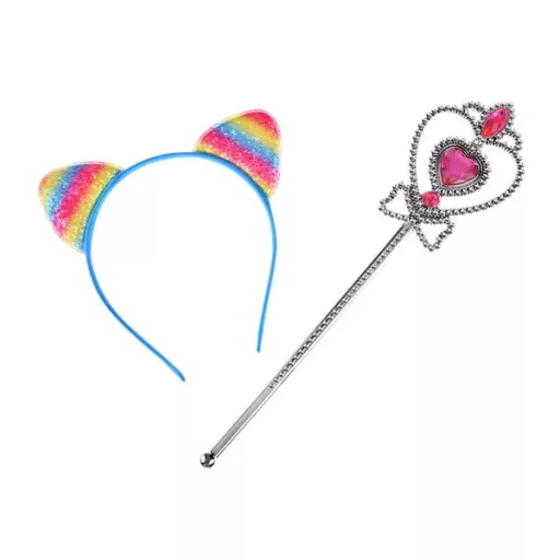 Szivárványos tündérjelmez szett kislányoknak: szoknya, táska, pálca, ékszerek