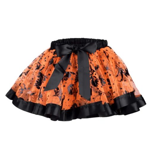 Gyerek boszorkány jelmez M (100-115 cm), szoknya+kalap+seprű, narancs/fekete