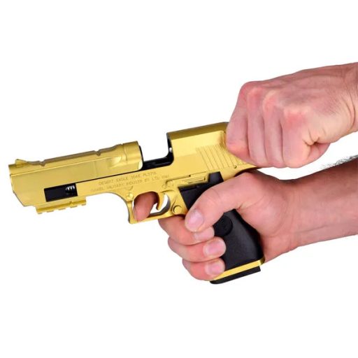 Rugós játékpisztoly habszivacs lőszerekkel, hangtompítóval és hüvelykivetéssel