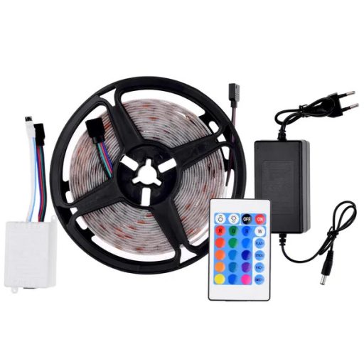 5 m IP65 RGB LED szalag SMD5050, távirányítóval, 12 V, öntapadós
