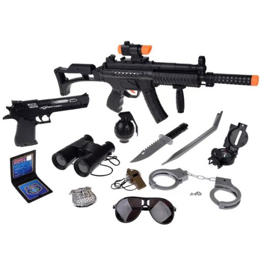 Játék rendőr szett 12 db-es – fény-hang fegyver, bilincs, jelvény