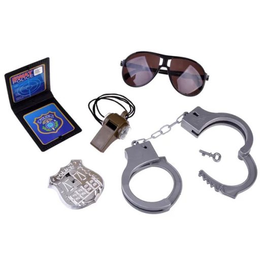 Játék rendőr szett 12 db-es – fény-hang fegyver, bilincs, jelvény