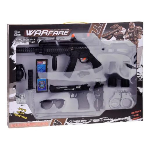 Játék rendőr szett 12 db-es – fény-hang fegyver, bilincs, jelvény