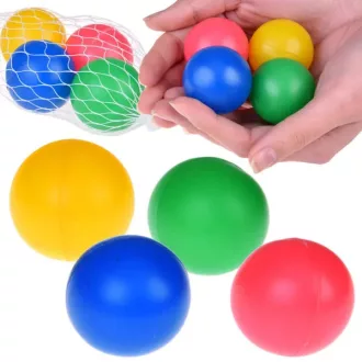 Puha színes labdák hálóban, 4 db, Ø15 cm, műanyag
