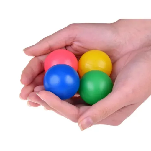 Puha színes labdák hálóban, 4 db, Ø15 cm, műanyag