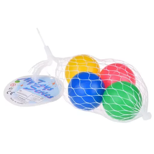 Puha színes labdák hálóban, 4 db, Ø15 cm, műanyag