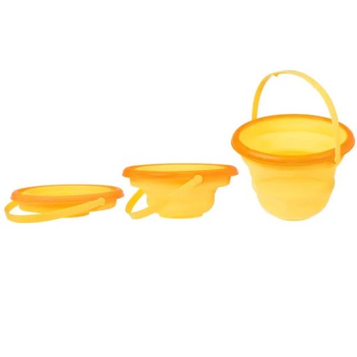 Összecsukható szilikon gyerek strandvödör, citromsárga, 2,5 L