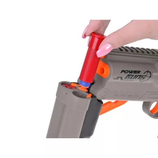 Nagy 51 cm-es játék sörétes puska 6 hüvely + 10 habszivacs nyíllal