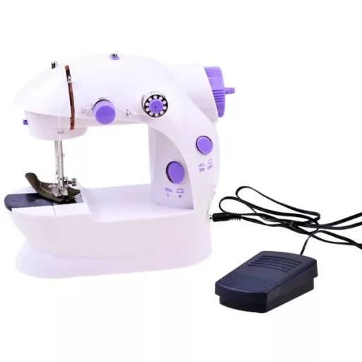Mini hordozható varrógép pedállal, elemes/adapteres, asztallal – ZA3699