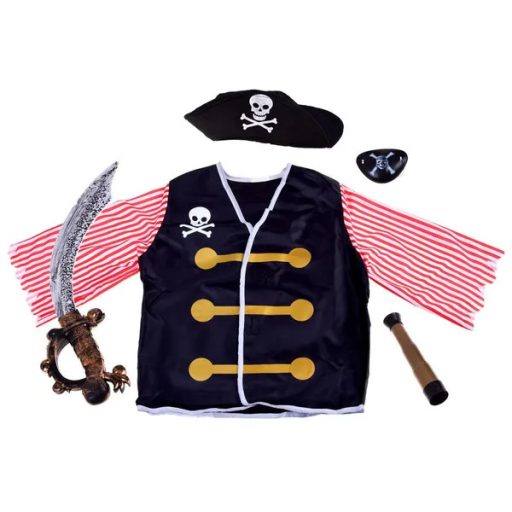 Gyerek kalóz jelmez készlet karddal, távcsővel és kalappal, 3+ év