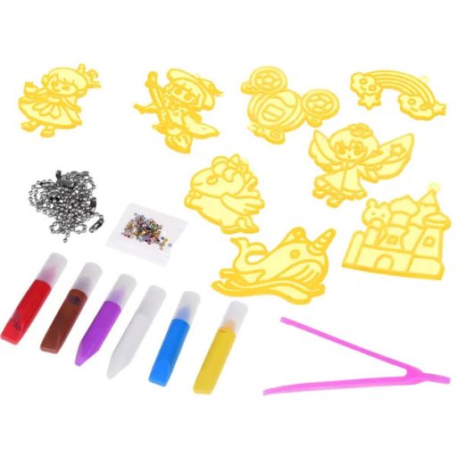 Kreatív kulcstartó DIY készlet – 8 gumi sablon, 6 festék, kristályok