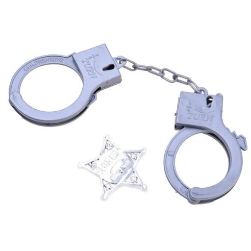 Gyerek cowboy jelmez kiegészítő készlet – 2 hangos pisztoly, öv, bilincs, jelvény