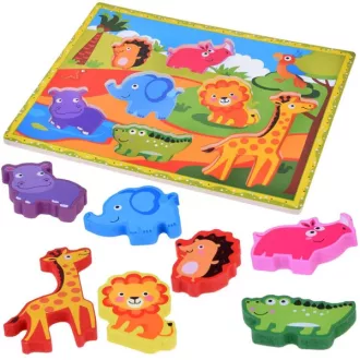   Fa formaillesztő puzzle safari állatokkal, 7 darabos, 30×22 cm