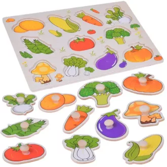   Fa oktató puzzle zöldség formaillesztő, 11 darabos tábla 30×22,5 cm