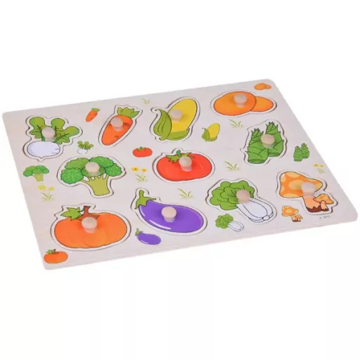 Fa oktató puzzle zöldség formaillesztő, 11 darabos tábla 30×22,5 cm