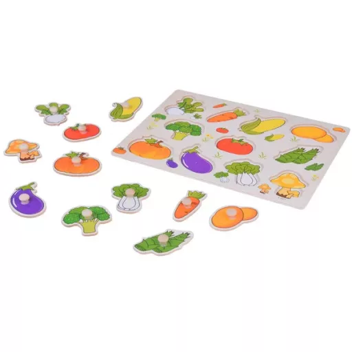 Fa oktató puzzle zöldség formaillesztő, 11 darabos tábla 30×22,5 cm