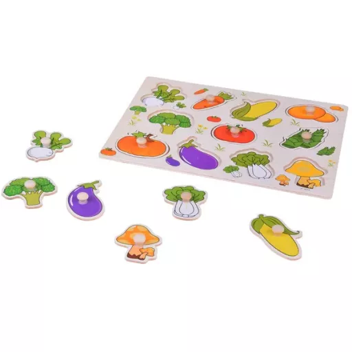 Fa oktató puzzle zöldség formaillesztő, 11 darabos tábla 30×22,5 cm