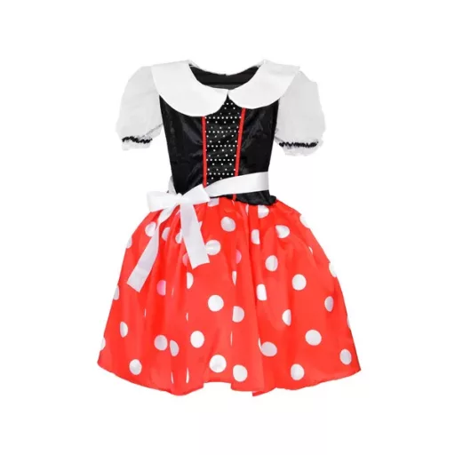 Minnie egér lány jelmez, piros pöttyös ruha fejpánttal (L/XL)