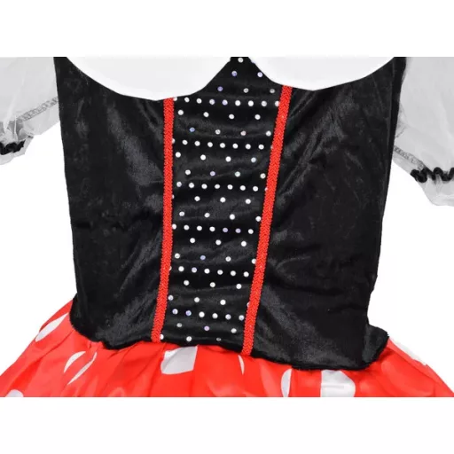 Minnie egér lány jelmez, piros pöttyös ruha fejpánttal (L/XL)