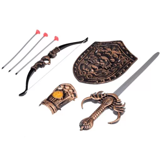 Gyerek lovag jelmez kiegészítő készlet karddal, íjjal, pajzzsal és tegezzel