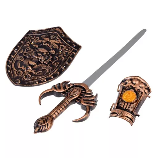 Gyerek lovag jelmez kiegészítő készlet karddal, íjjal, pajzzsal és tegezzel