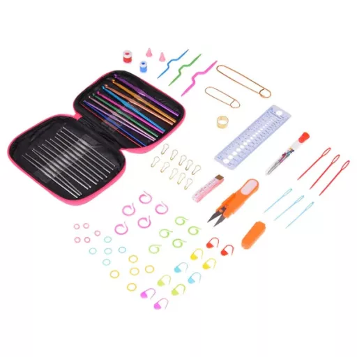 100 részes horgolótű készlet 0,6–6,5 mm tartozékokkal és tokkal