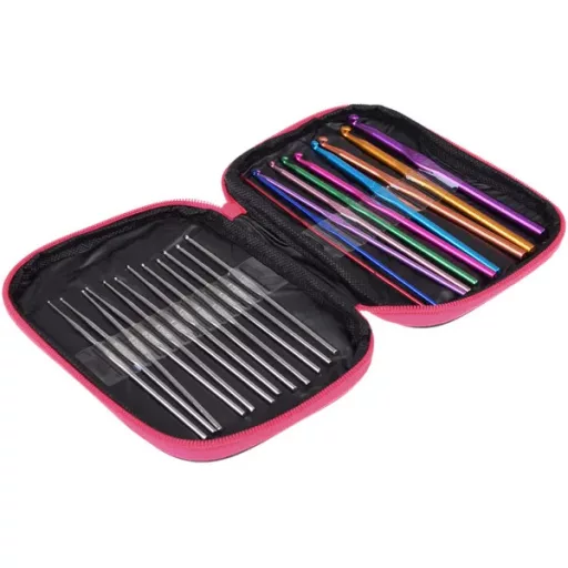 100 részes horgolótű készlet 0,6–6,5 mm tartozékokkal és tokkal