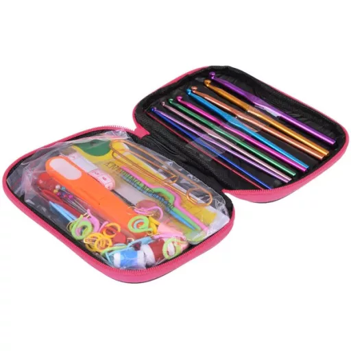 100 részes horgolótű készlet 0,6–6,5 mm tartozékokkal és tokkal