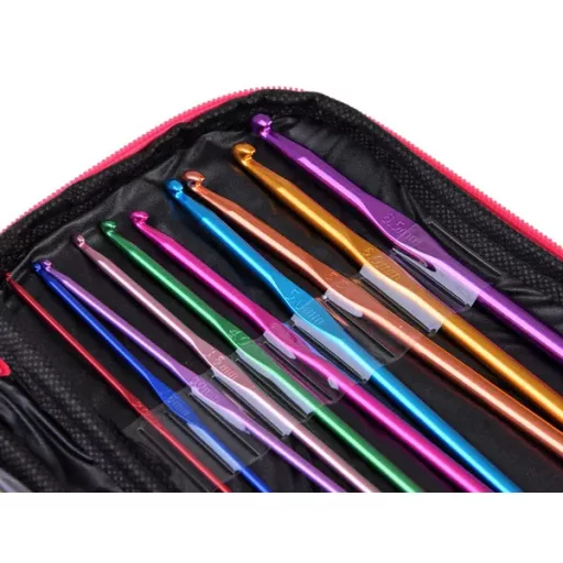 100 részes horgolótű készlet 0,6–6,5 mm tartozékokkal és tokkal