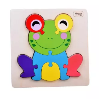   Fa 3D béka kirakó, Montessori fejlesztő puzzle, 7 elem, 14,5×14,5 cm
