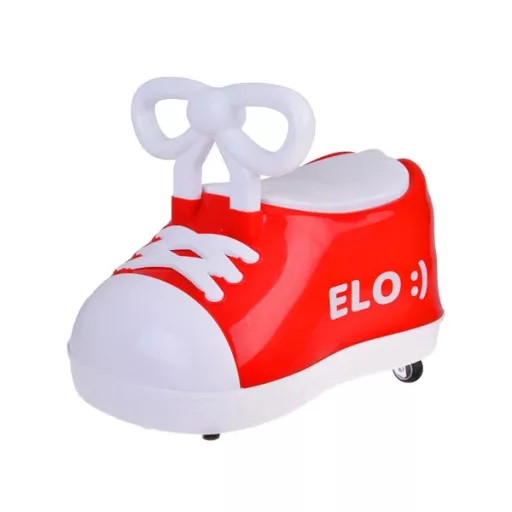 Piros sneaker formájú bébitaxi zenélő, 12 hó+, 20 kg teherbírás